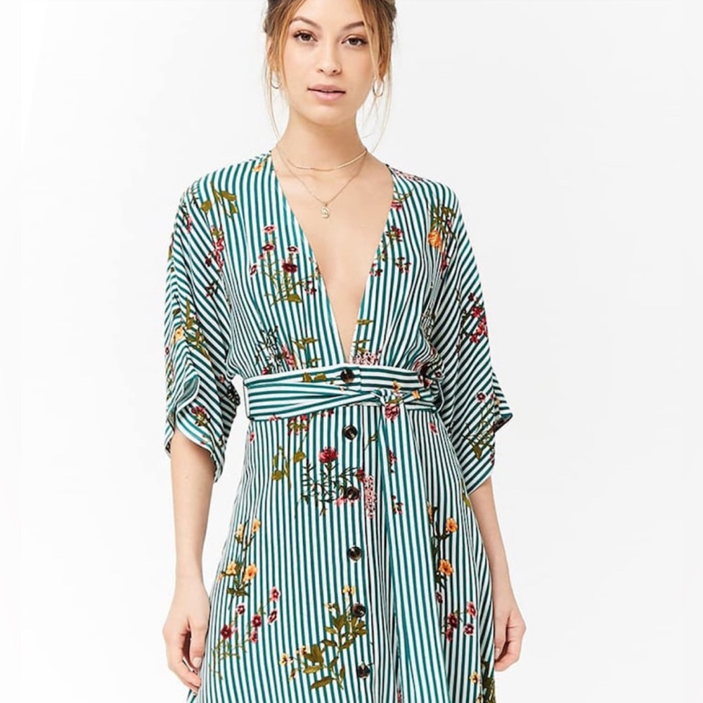 Striped Plunge Midi Dress